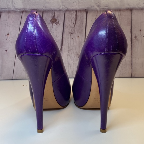 Giuseppe Zanoti Purple Leather Peek a Boo Open Toe Stiletto 4.25” Heels EUC - Picture 5 of 14